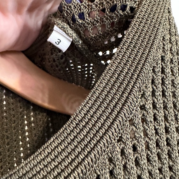 Sandro green olive rhapsody perforated fit and flare dress - Picture 7 of 12